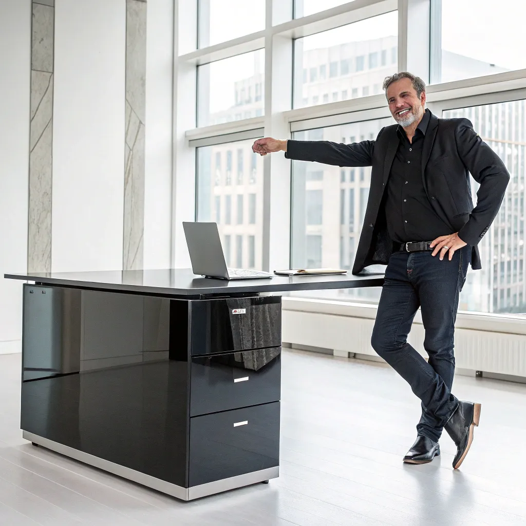 Mark posing with his custom-built office desk